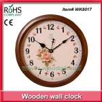 Wholesale wooden flower clock quartz garden clock round wall watch