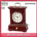 Mahogany wood desk clock quartz table clock with handle and drawer