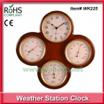 Four in one function clock wooden wall clock with barometer weather station